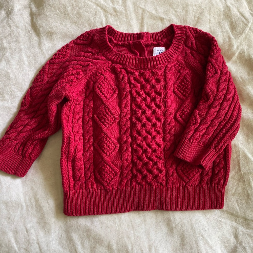 Baby Gap Red Crew Neck Cable Knit Sweater